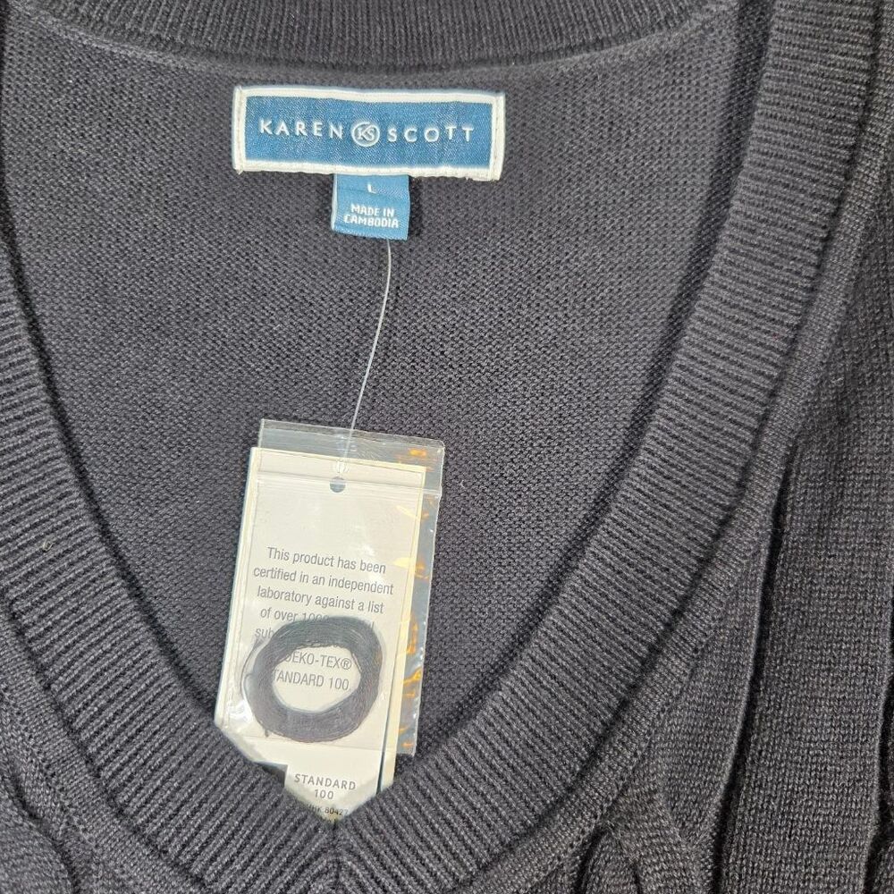 Karen Scott Womens Sweater Vest L Black Cable Knit V-Neck Pullover NWT - Picture 4 of 6